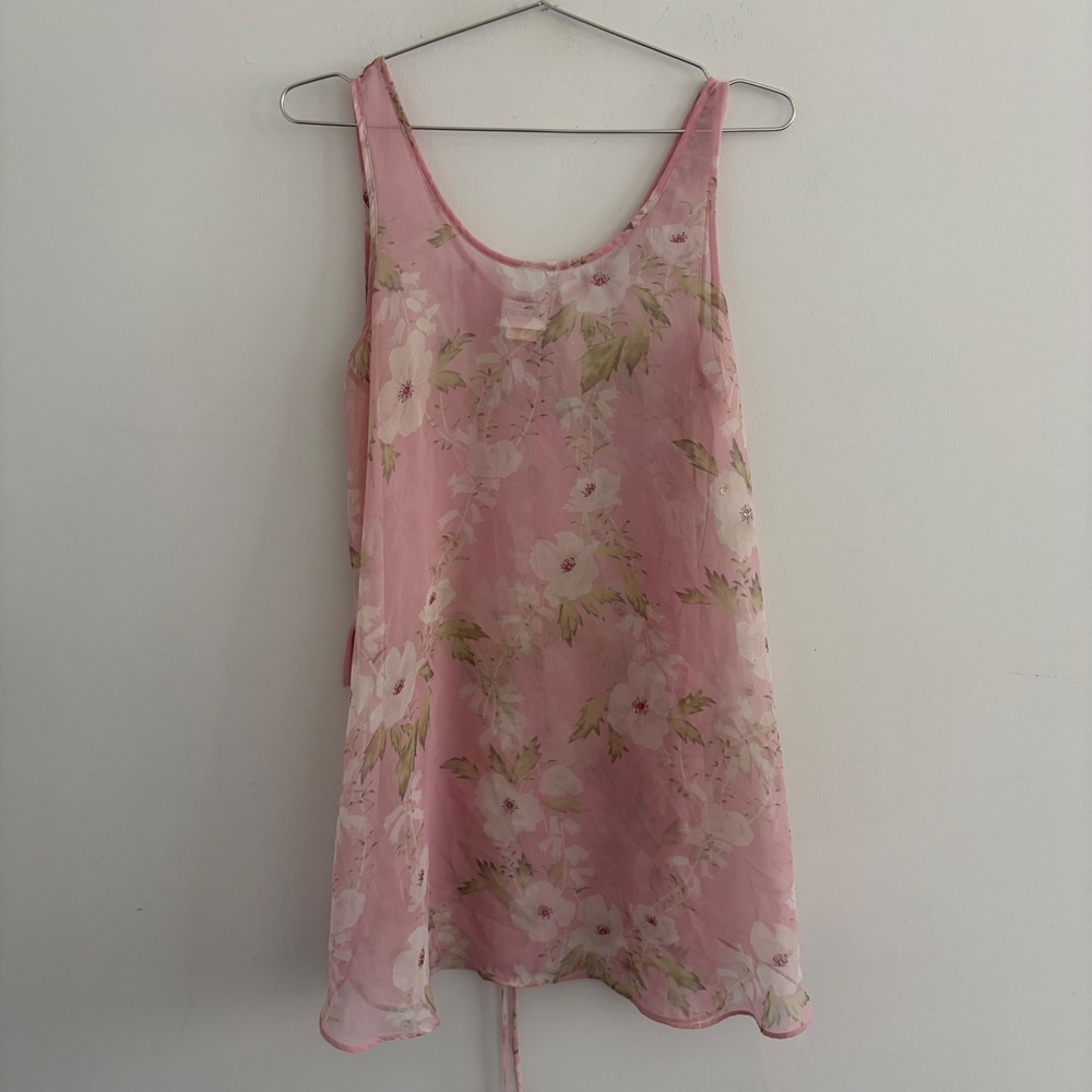 Secret Treasures Pink Floral Sheer Chiffon Sleep Chemise Lingerie Top